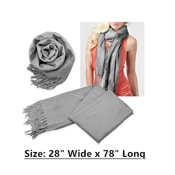 Women 2Ply 78X28 Solid Silky Pashmina Shawl Wrap Stole Wool Feel Blend Scarf