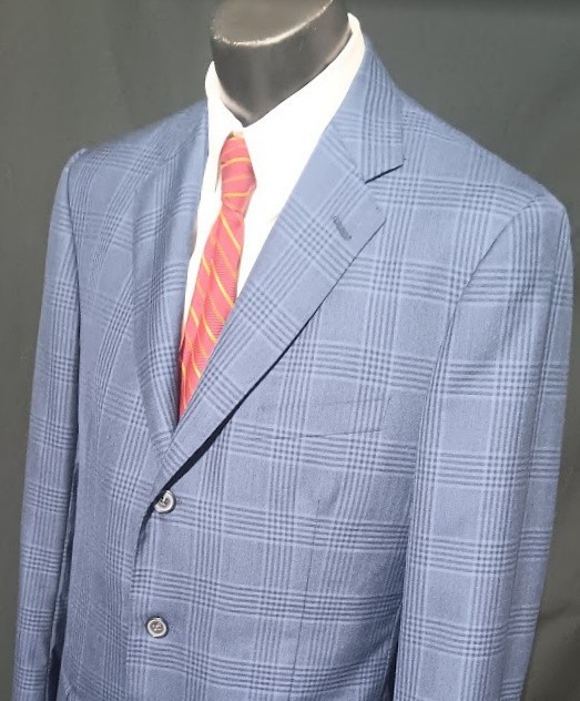 David August Blue Plaid Sport Coat Dual Vents Surgeon Cuffs 44XL