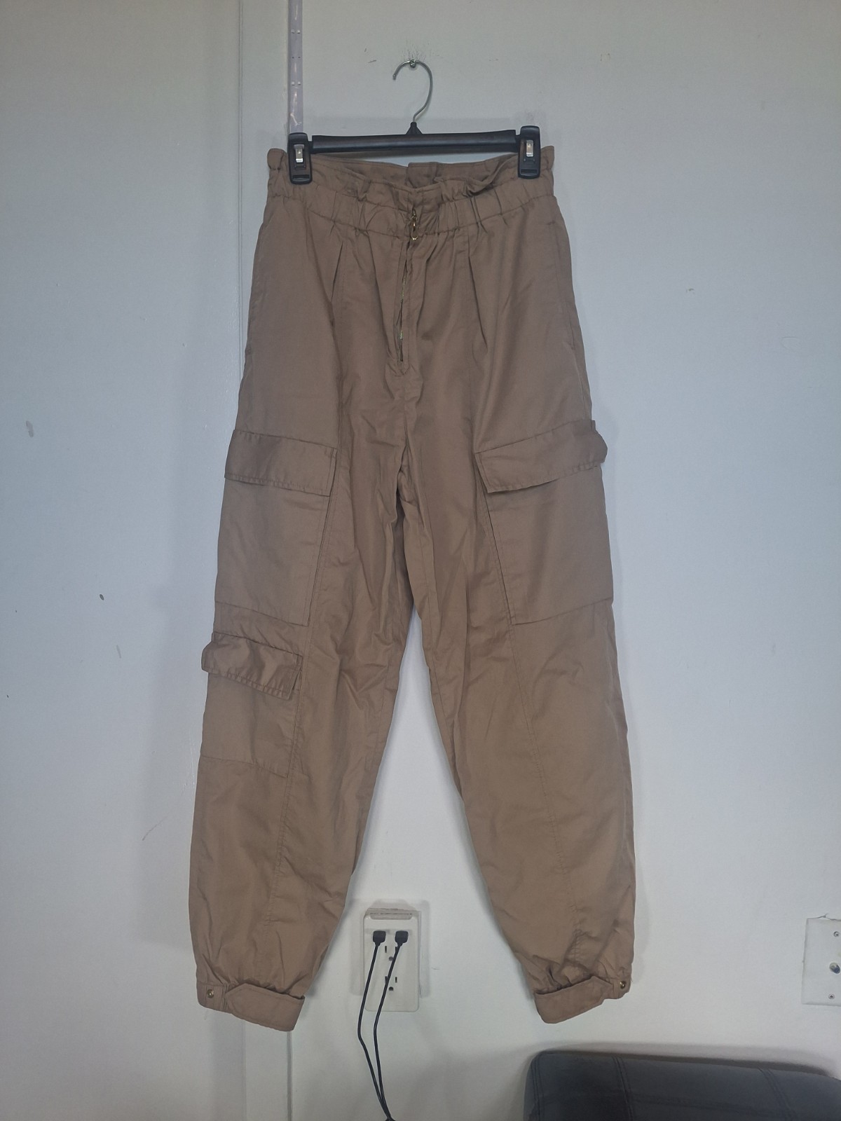 Sandro Paris High-Waisted Cargo Pants Tan Khaki Size