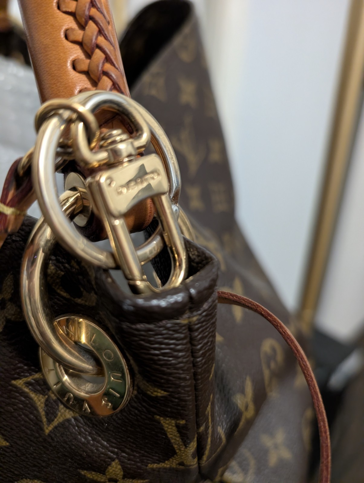 Louis Vuitton Monogram Large Shoulder Bag Brown Braided Handle Detachable Strap