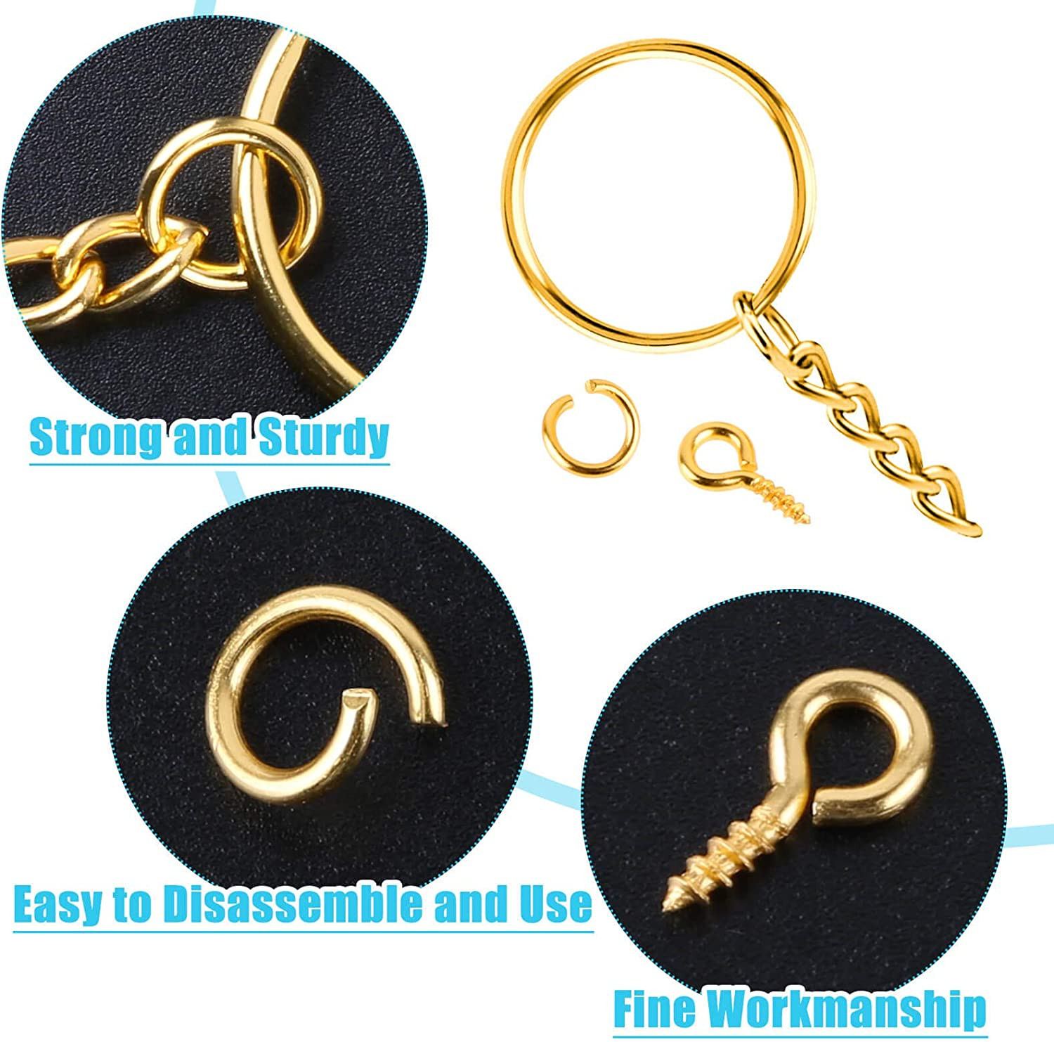 Keychain Rings Kit for Crafts Gold, PAXCOO Includes 100Pcs Split Key Ring with C