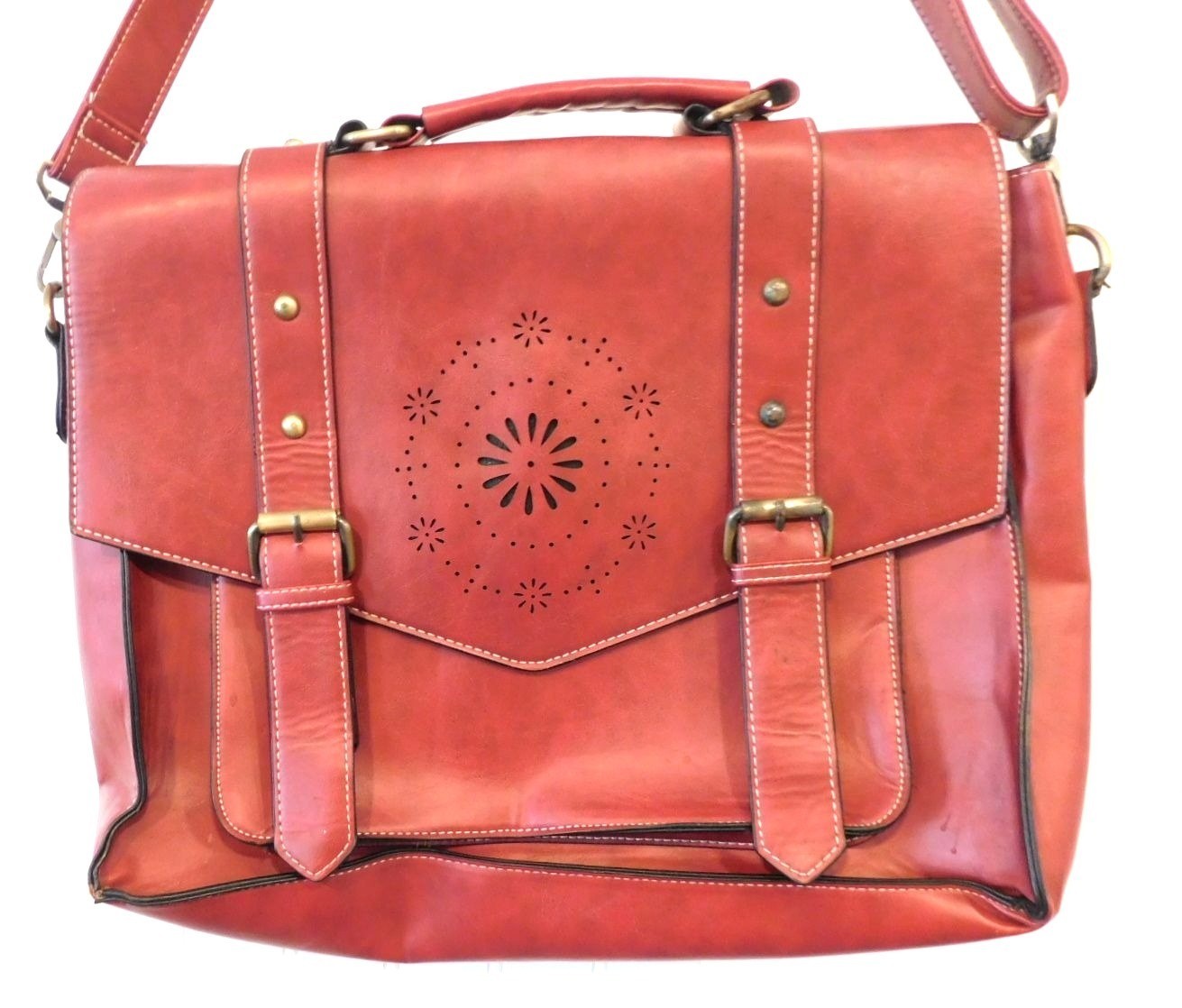 EcoSusi Professor Laptop Bag Satchel Briefcase Red Vegan Leather Crossbody