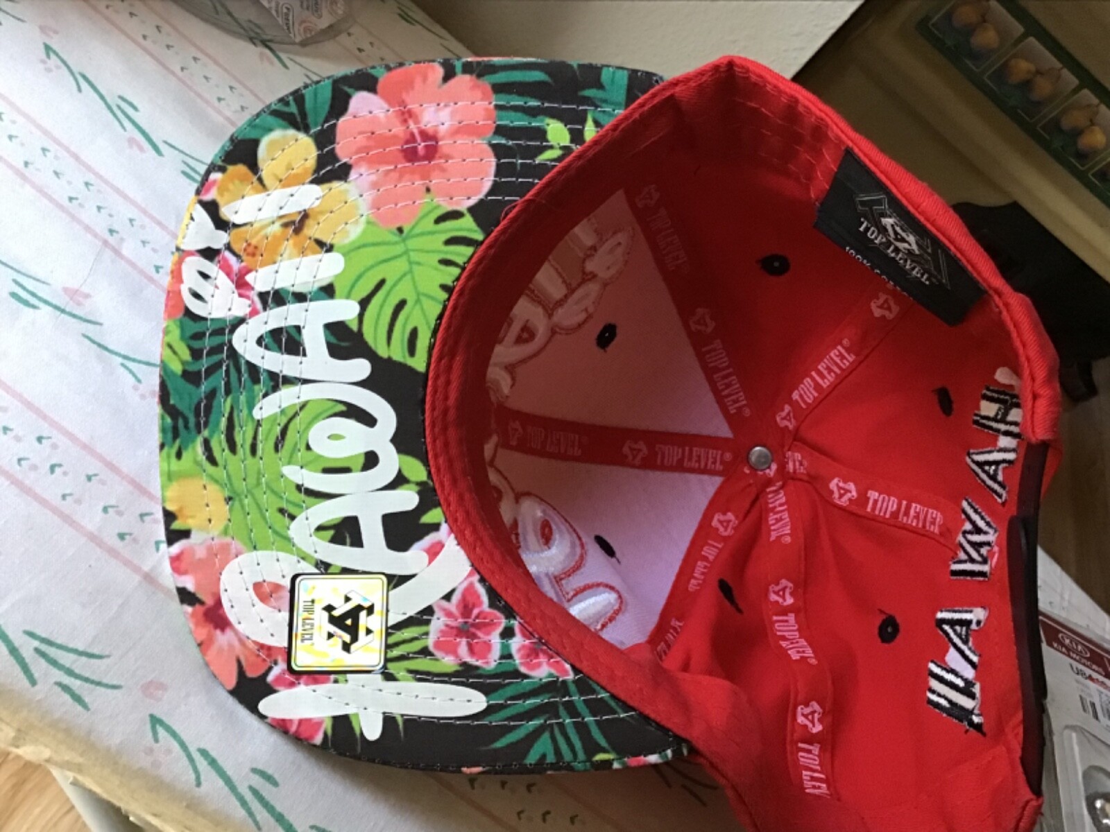 New Hawaii Top Level Baseball Cap Hat Red Floral One Size Fits All