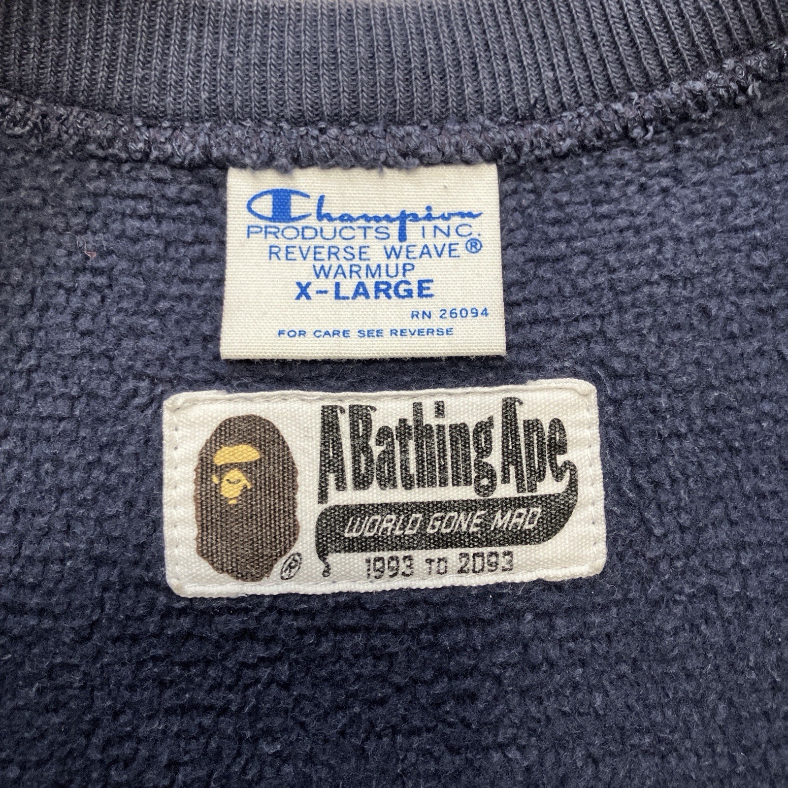 A BATHING APE Champion Reverse Weave Logo Print Sweatshirt Men’s Size XL Japan