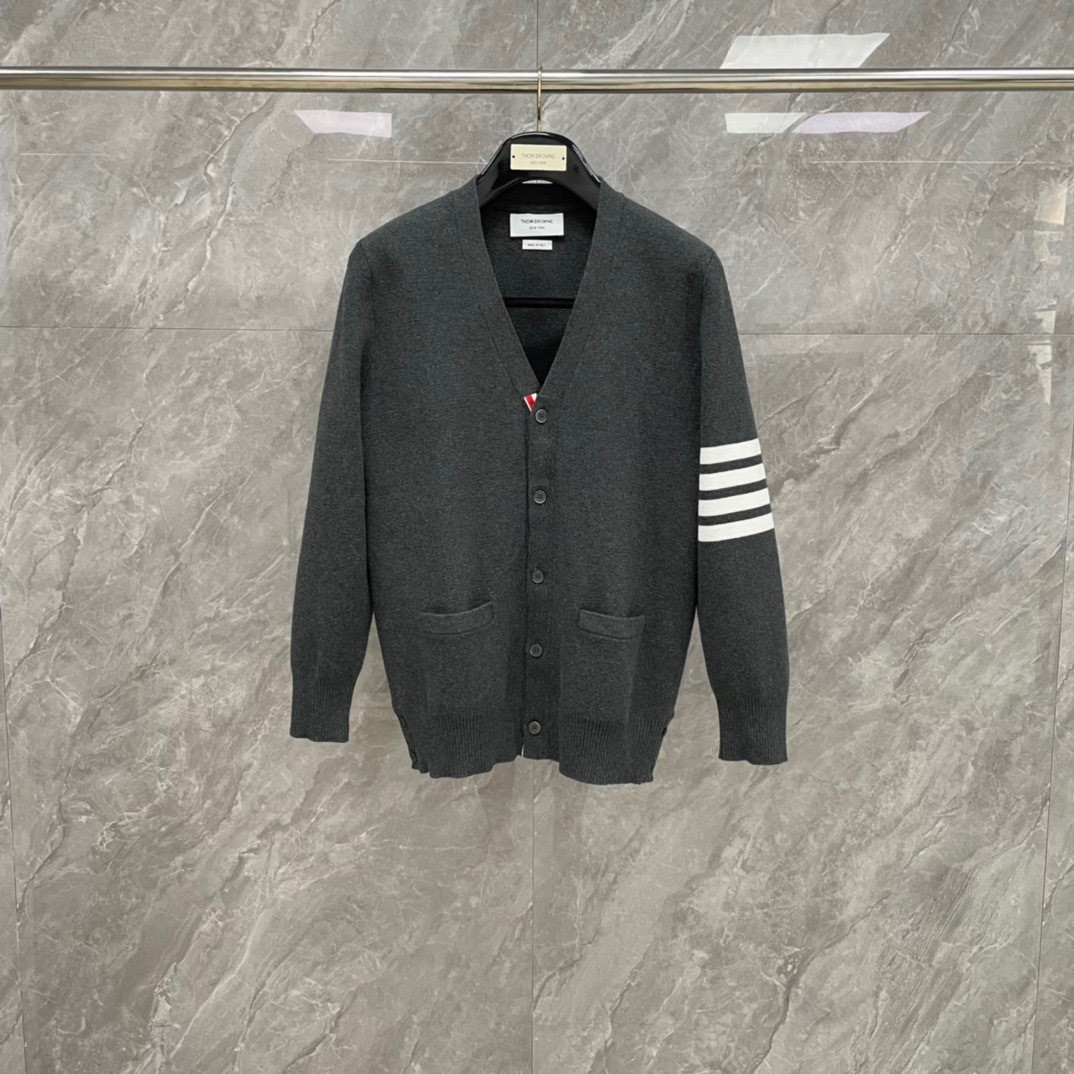 Thom Browne Men/womens Autumn Winter New Four Bars Striped Knitted Wool Cardigan