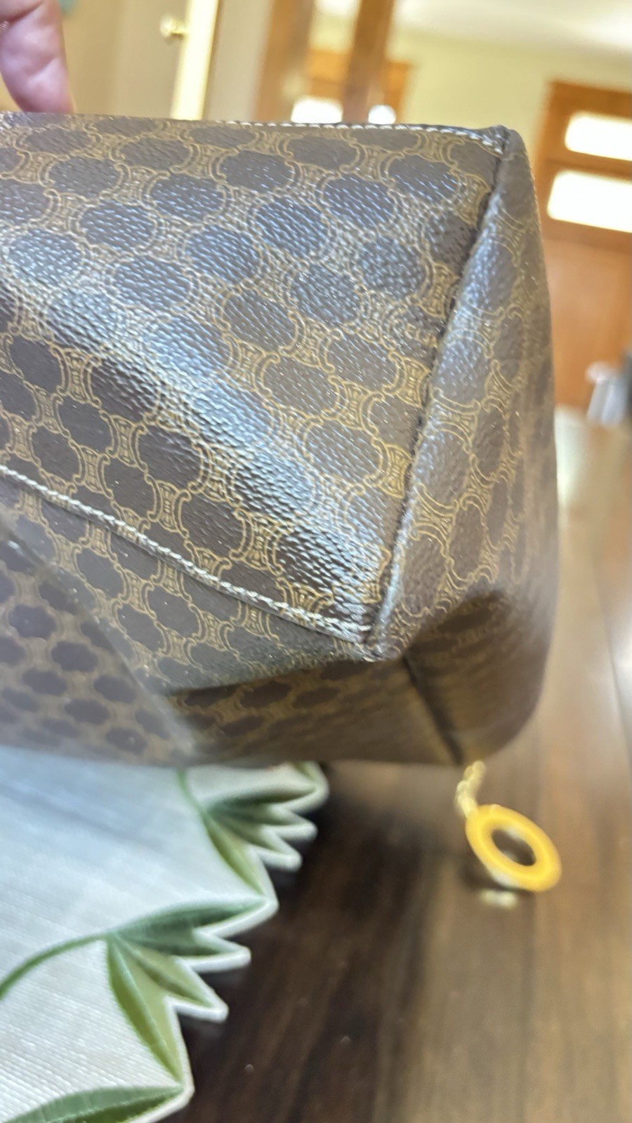 Authentic Celine Macadam Tote Bag Brown Coated Canvas Leather Italy Shopper