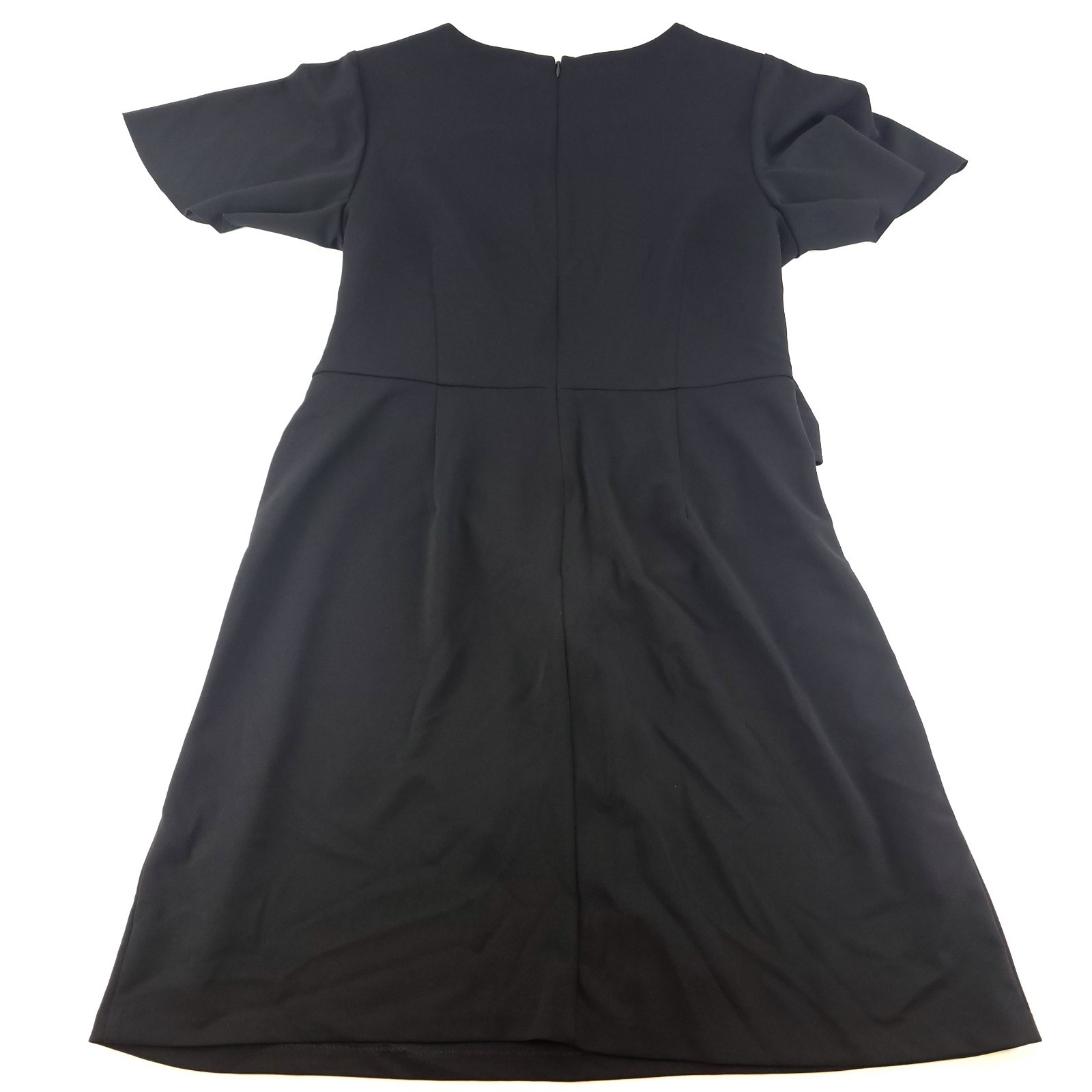 Donna Morgan Black Sheath Dress Sz 14W Short Sleeve Belted Stretch RN 58142