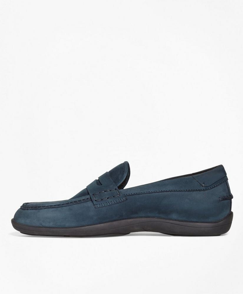 NIB-BROOKS BROTHERS 1818 Navy Suede Penny Loafers 7-1/2D-Rubber Soles-MSRP $298