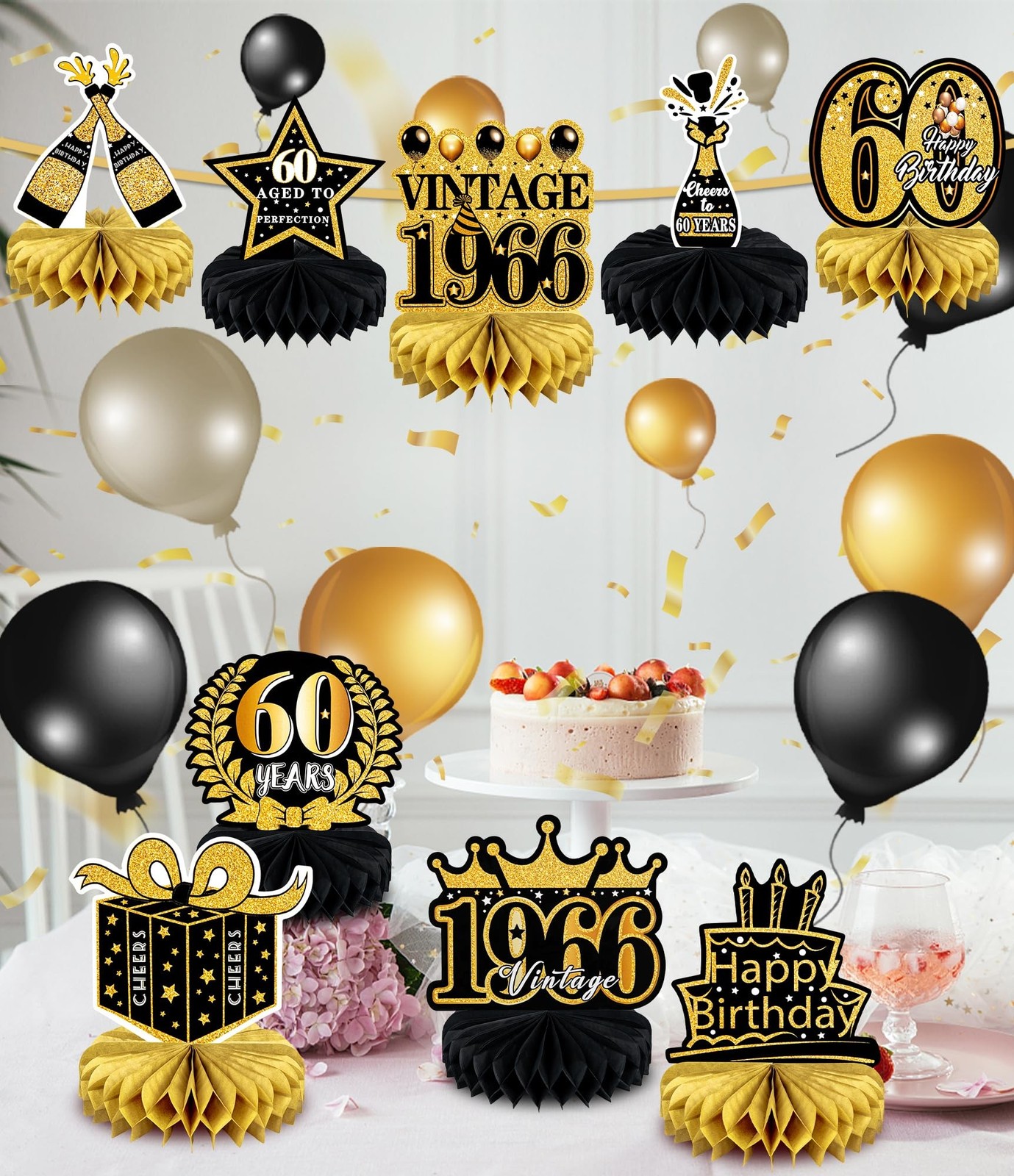 9 Pcs 60th Birthday Decoration for Men Women 60th Birthday Centerpieces for T…