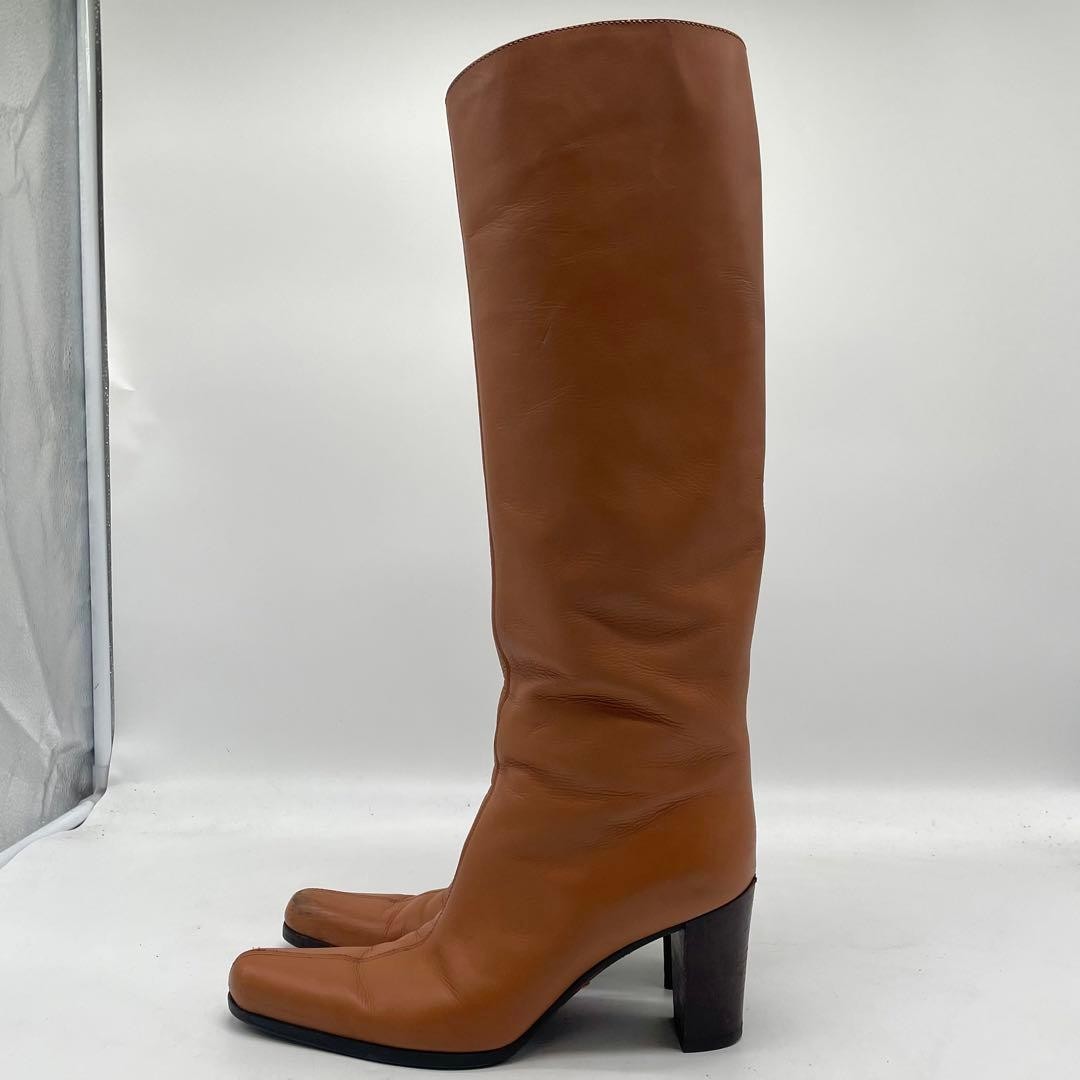 Sergio Rossi Brown Leather Knee High Boots 37 2.8in Heel Auth
