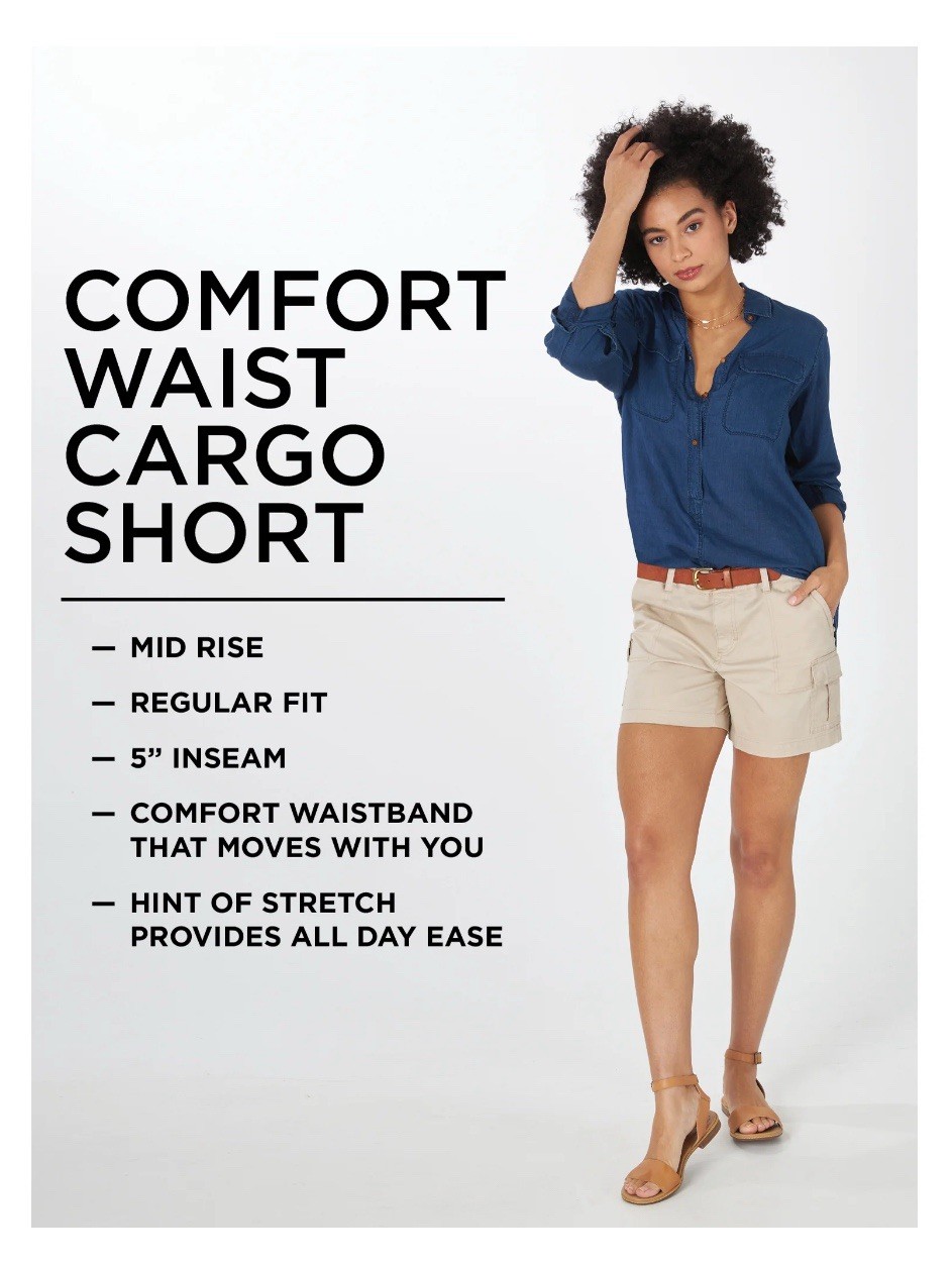 LEE Women’s 5” Cargo Shorts 18 M Regular Fit Midrise Comfort Waistband Tan