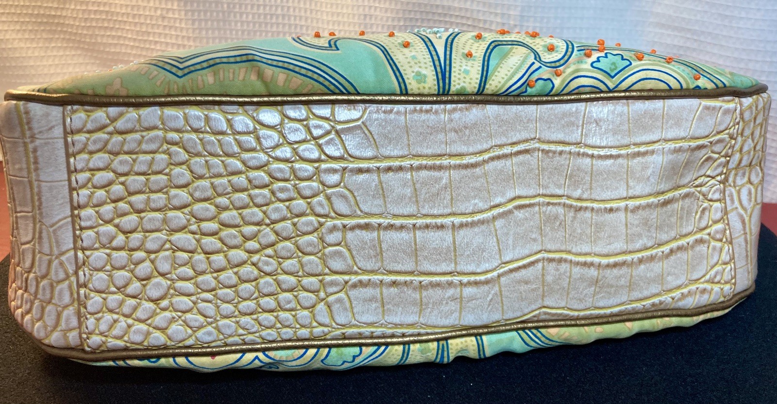 Spring Liz Claiborne Orange & Turquoise Handbag w/Leather Trim – Beadwork Y2K