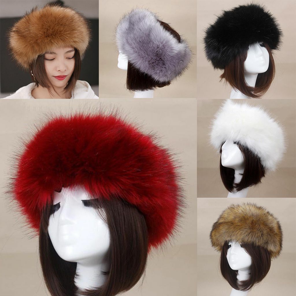 Women Russian Faux Fox Fur Hat Headband Fluffy Winter Earwarmer Ski Outdoor Cap