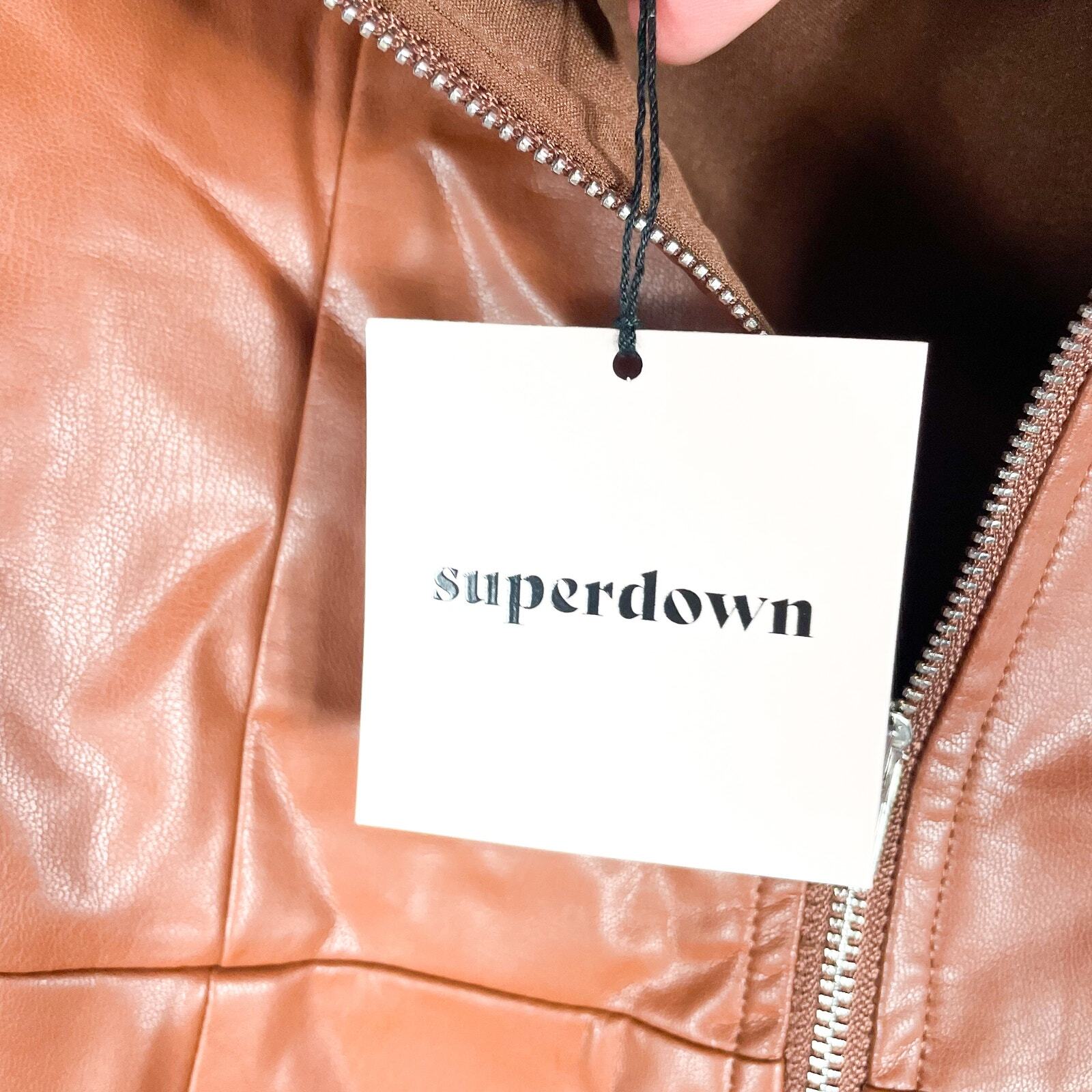 Superdown Briar Faux Leather Romper Brown Strapless Vegan Sz M