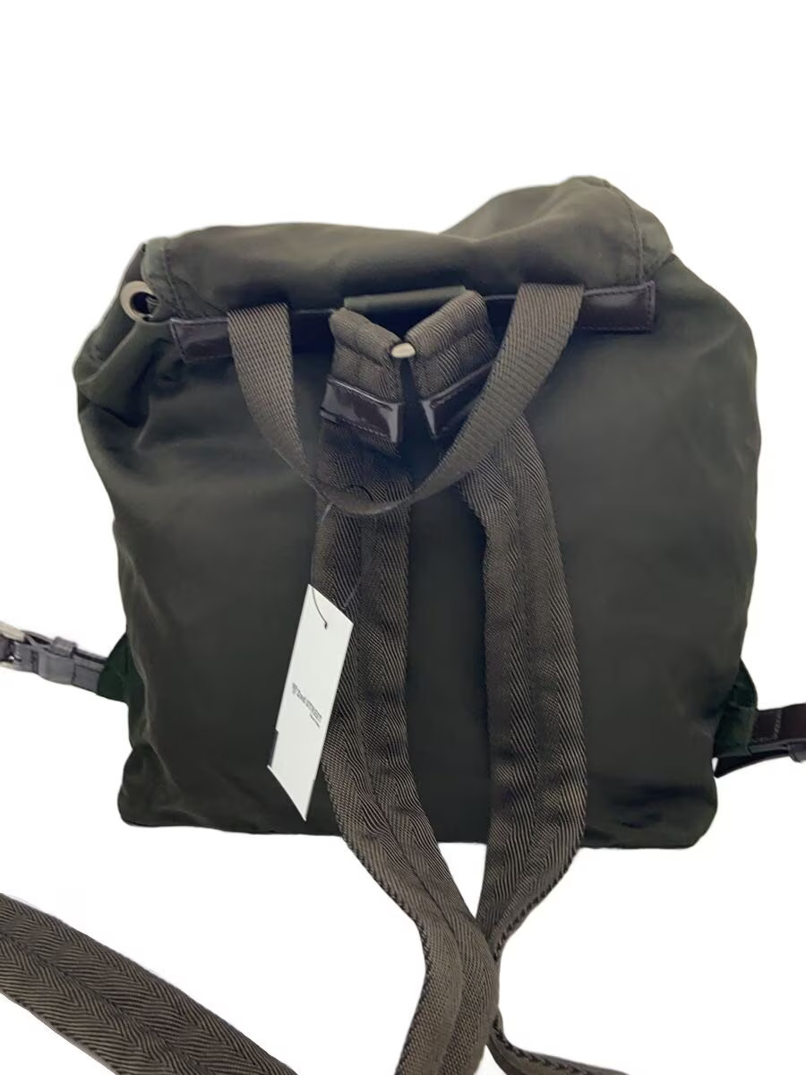 PRADA Backpack Triangle Plate Drawing Bag Nylon KHK Solid