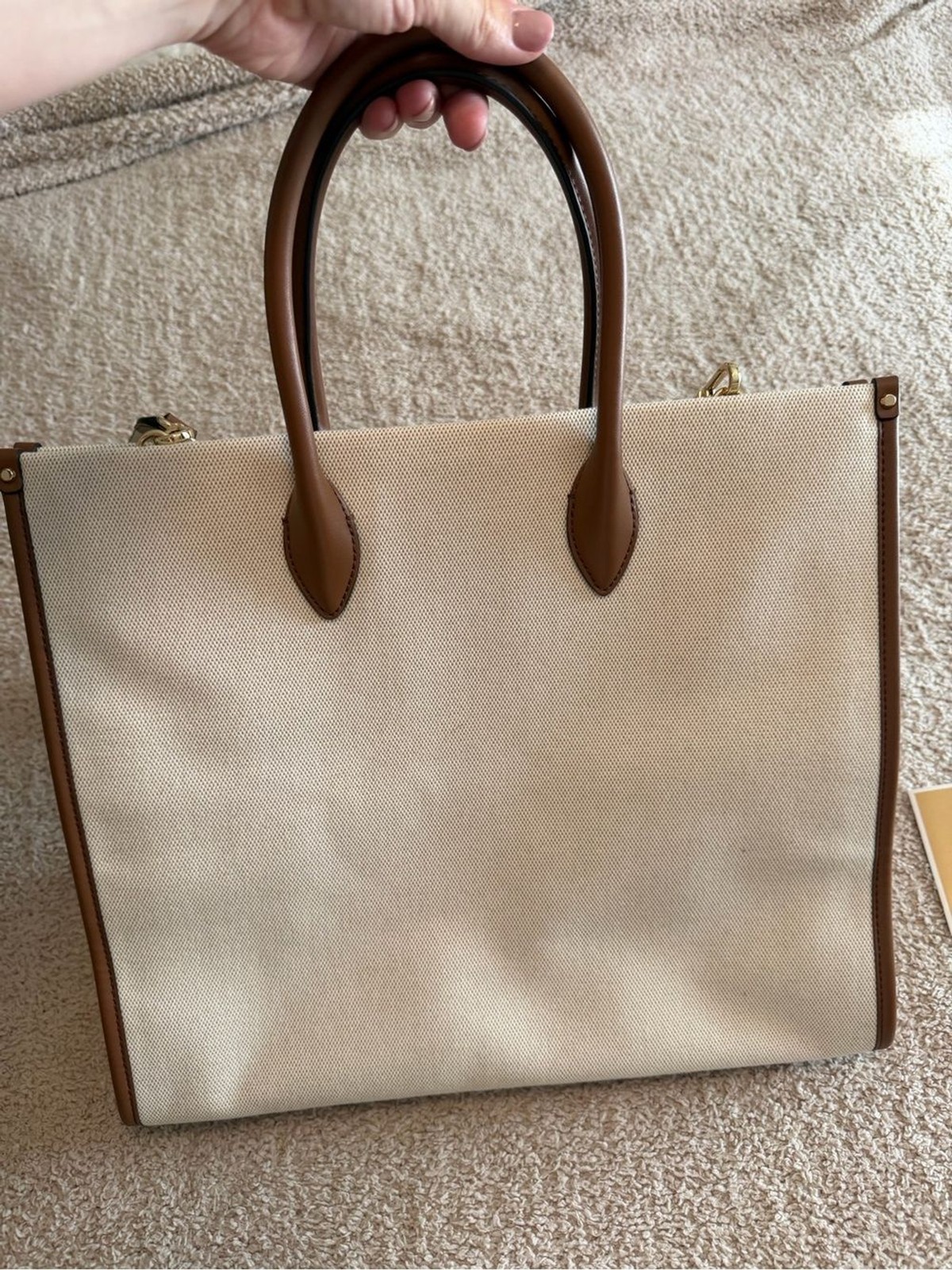 Michael Kors Mirella Canvas Medium EW Tote Bag Crossbody Luggage Brown Neutral