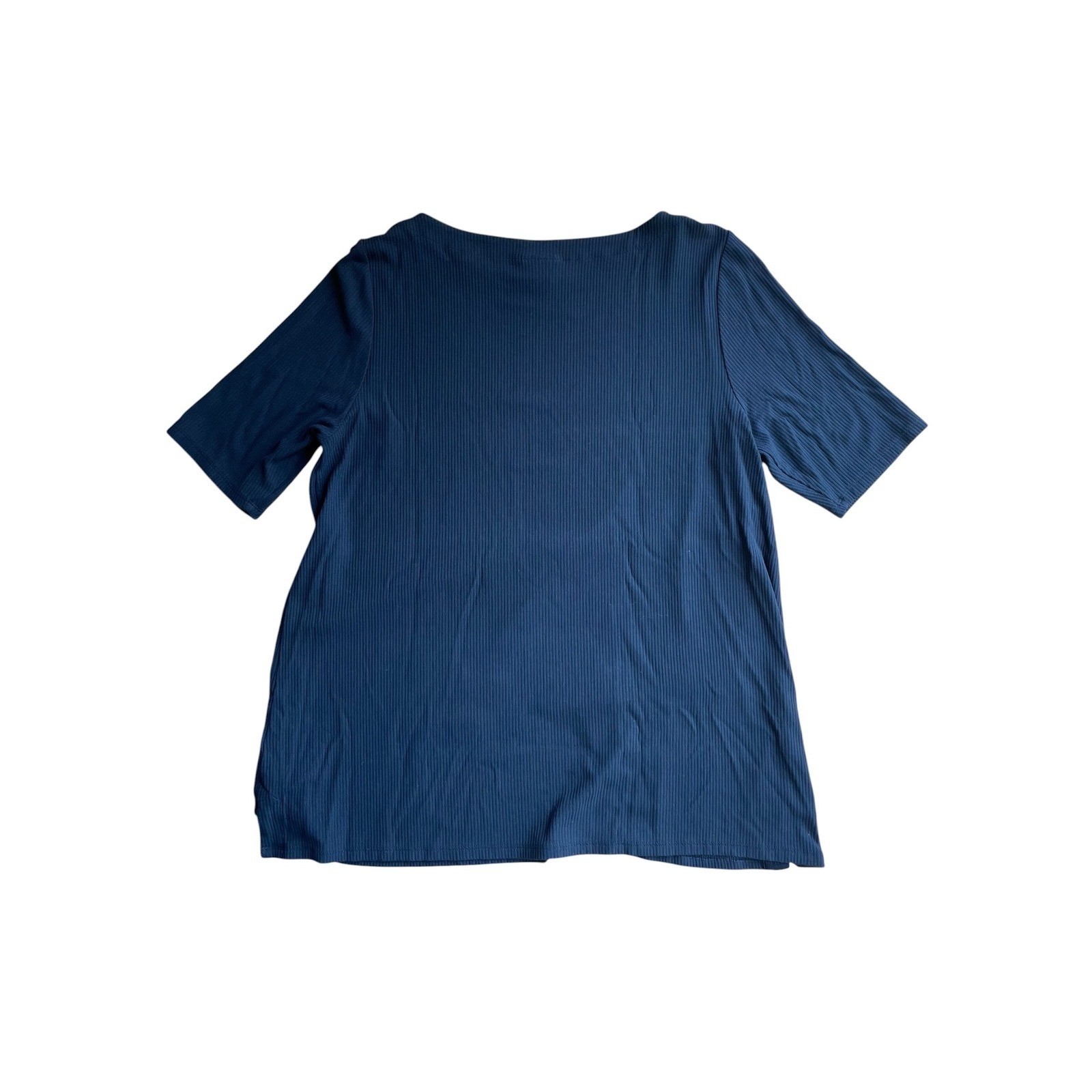 J. Jill Wearever Navy Blue Ribbed Boat Neck Elbow Sleeve Top Size M RN97641