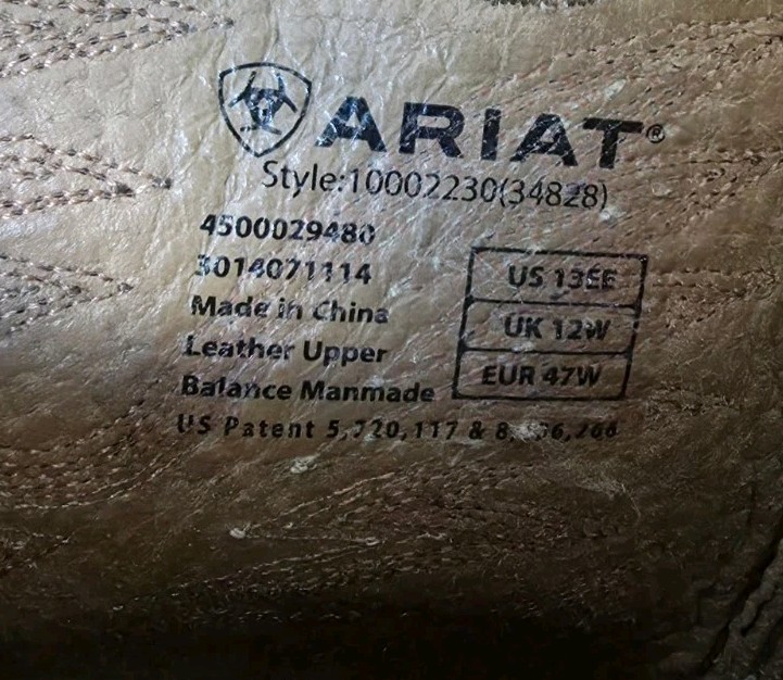 ARIAT ROUGHSTOCK BROWN BULLHIDE LEATHER SQUARE TOE COWBOY BOOTS #34828 MENS 13EE