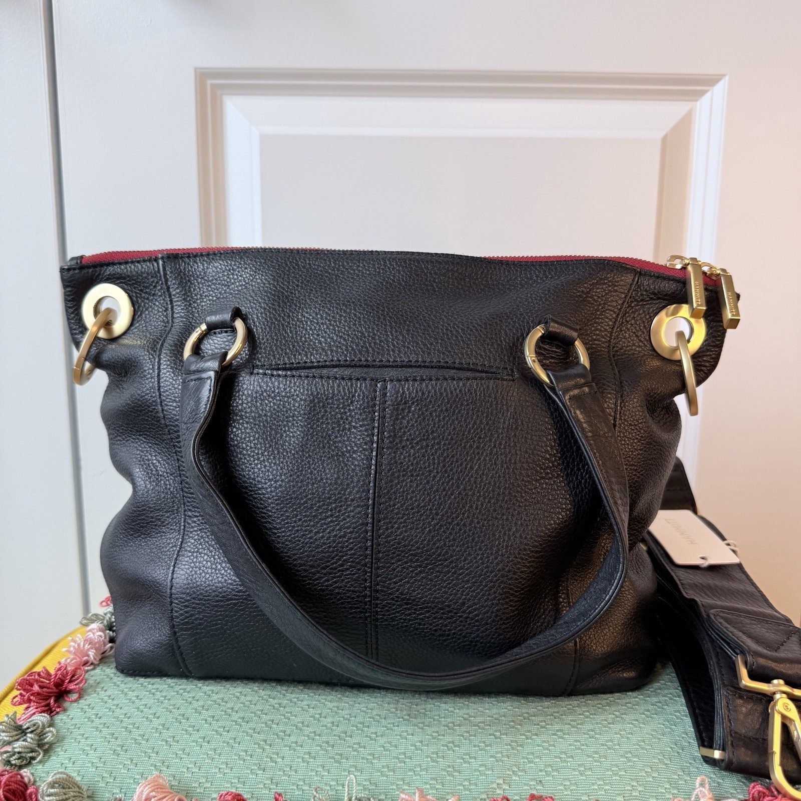 Hammitt Daniel Black Medium Satchel With Gold Studs & Detachable Crossbody Strap