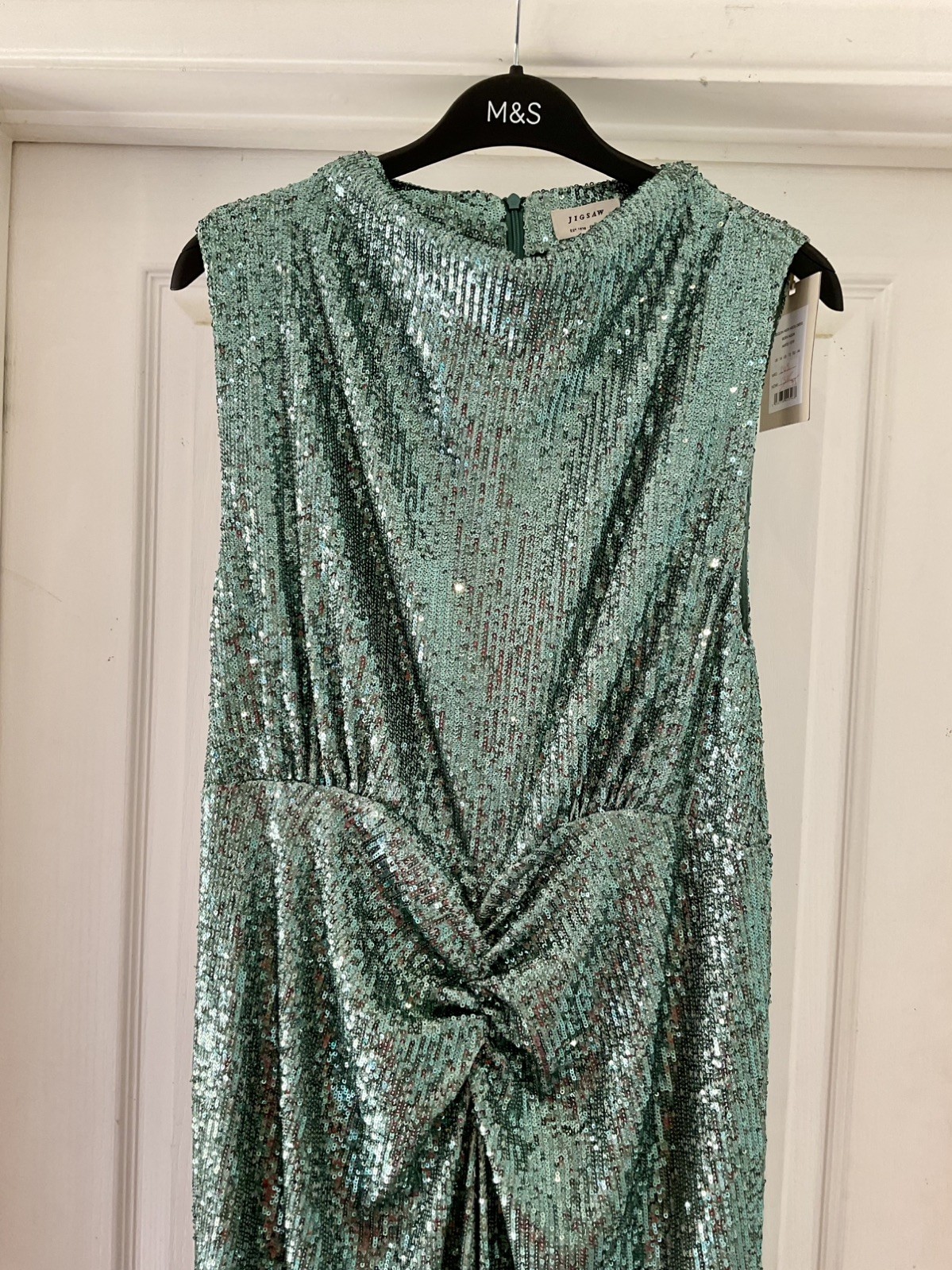 Jigsaw Sequin High Neck Dress – Aqua – Size 16 – New with Tag £265
