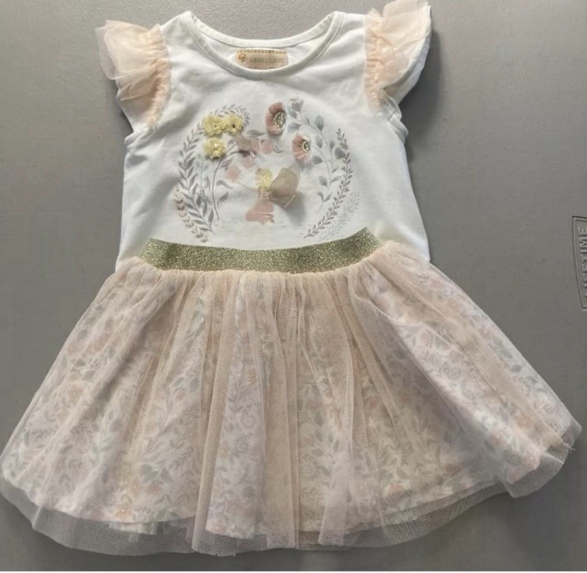 Baby Girl Fairy Outfit 9-12 Mo Tutu Skirt Top Headband Pink Flowers Butterfly