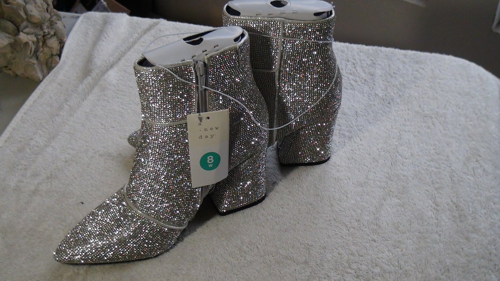 A New Day Cailin Womens Rhinestone Wide Width Ankle Boots Silver Size 7W