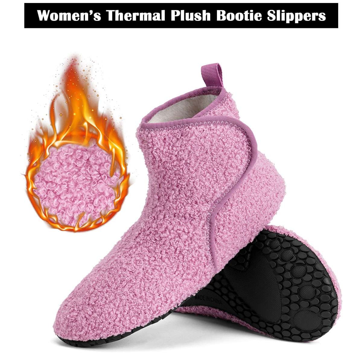 Womens Teddy Fleece Indoor Booties Slippers Cozy Soft Sole House Shoes Non Slip