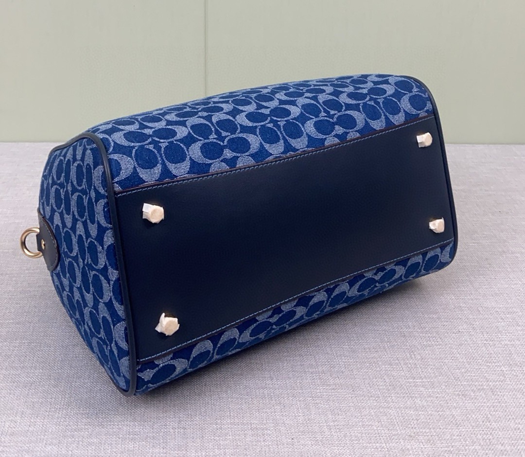 NWT CY699 Rowan Large Satchel Bag Signature Canvas Blue Brown