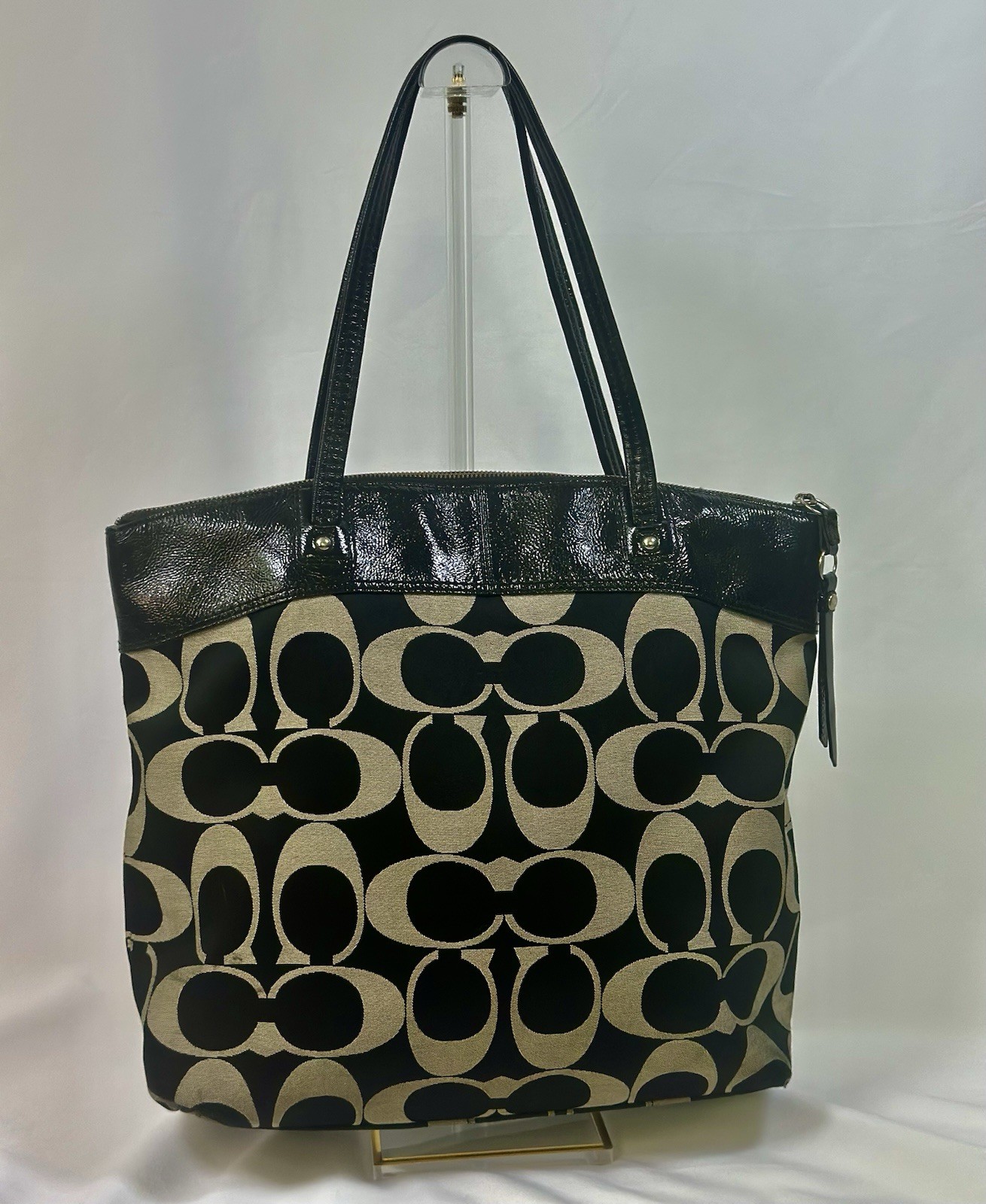 AUTHENTIC COACH LOGO LAURA SIGNATURE LARGE BAG TOTE PURSE F18335 BLACK