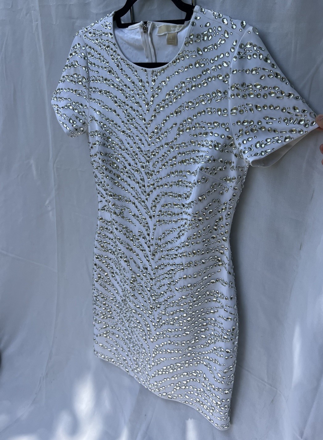 Michael Kors White Silver Rhinestone Sheath Dress Short Sleeve New With Tags S