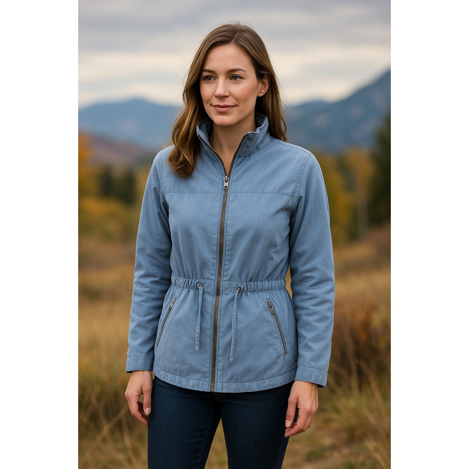 Blue Faux Suede Utility Jacket Thermolite Insulated Lightweight Winter Coat