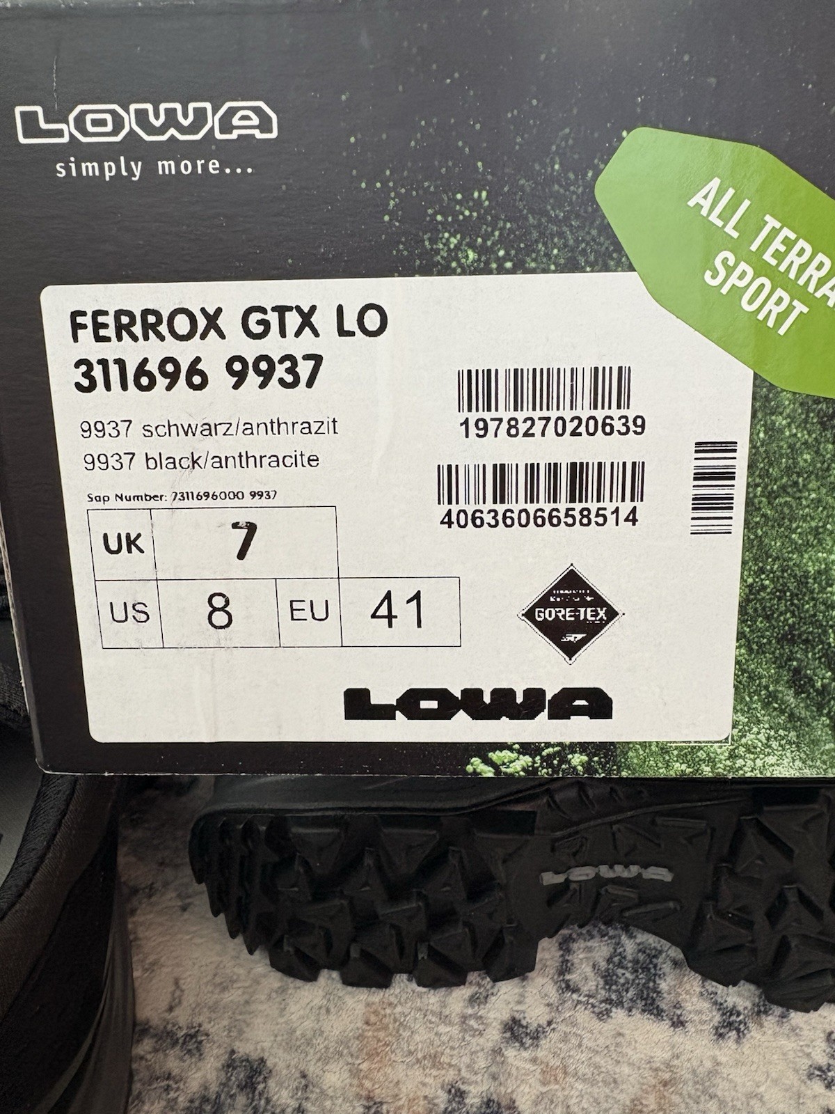 LOWA FERROX GTX LO Shoes Black/anthracite 311696 9937 Size: 8