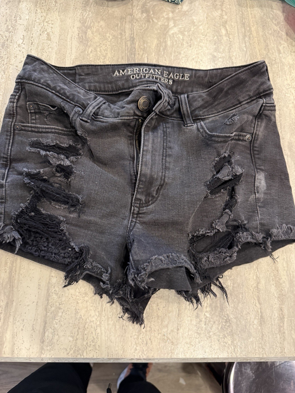 American Eagle Super Stretch, Black Jean Shorts Size 8