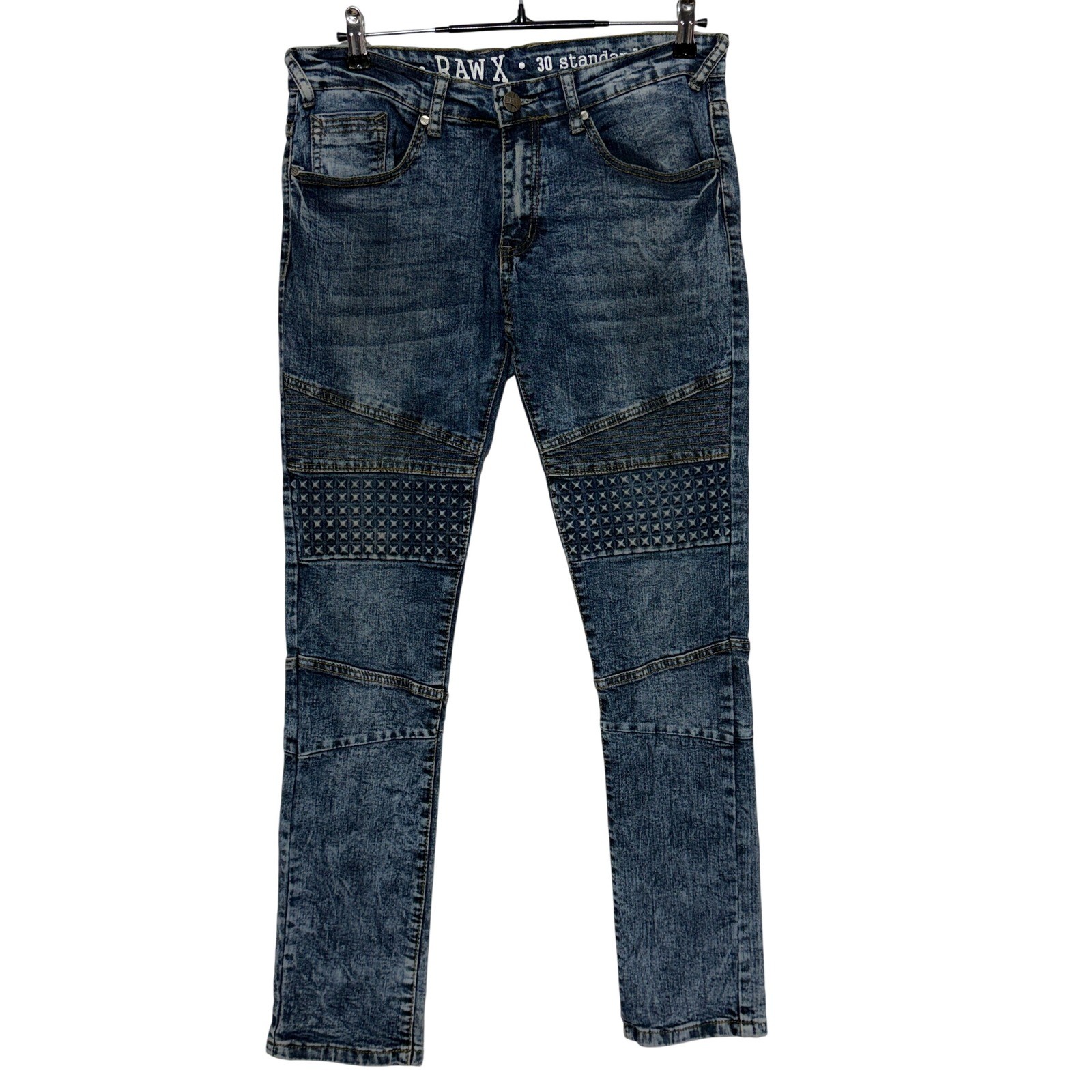 Raw X Jeans Men Measures 32×32 Tag Sz 30 Blue Moto Biker Acid Wash Slim Straight