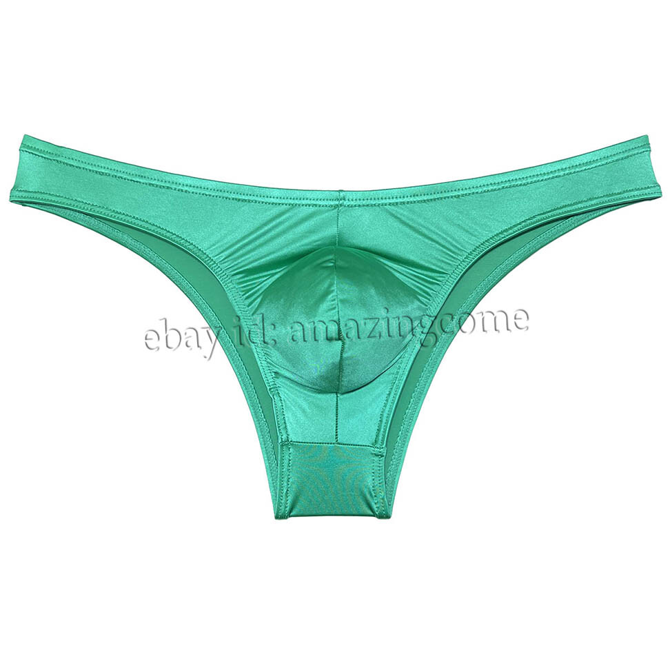 Sex Men Silk Glossy Bikini Briefs Male Cheek Underwear 1/2 Hip Coverage Swimsuit