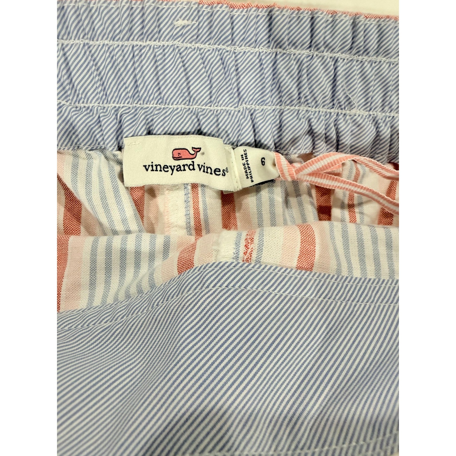Vineyard Vines Striped Belted Shorts Red White Blue Side Zip Frayed Hem Size 6