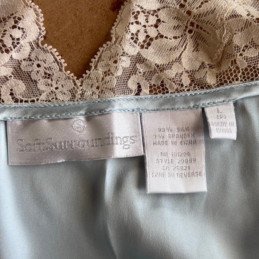 Silk Lace Trim Cami Tank Top Soft Blue Lingerie Inspired Coquette Layering L