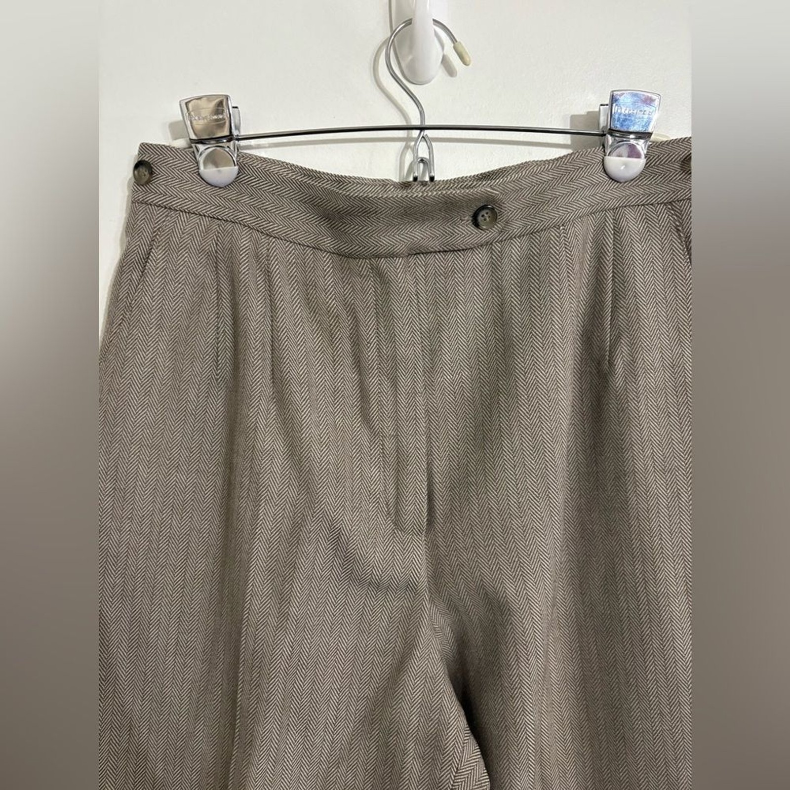 Harvé Benard Sport 100% Wool Beige Herringbone 2-Piece Pant Suit SIZE 12