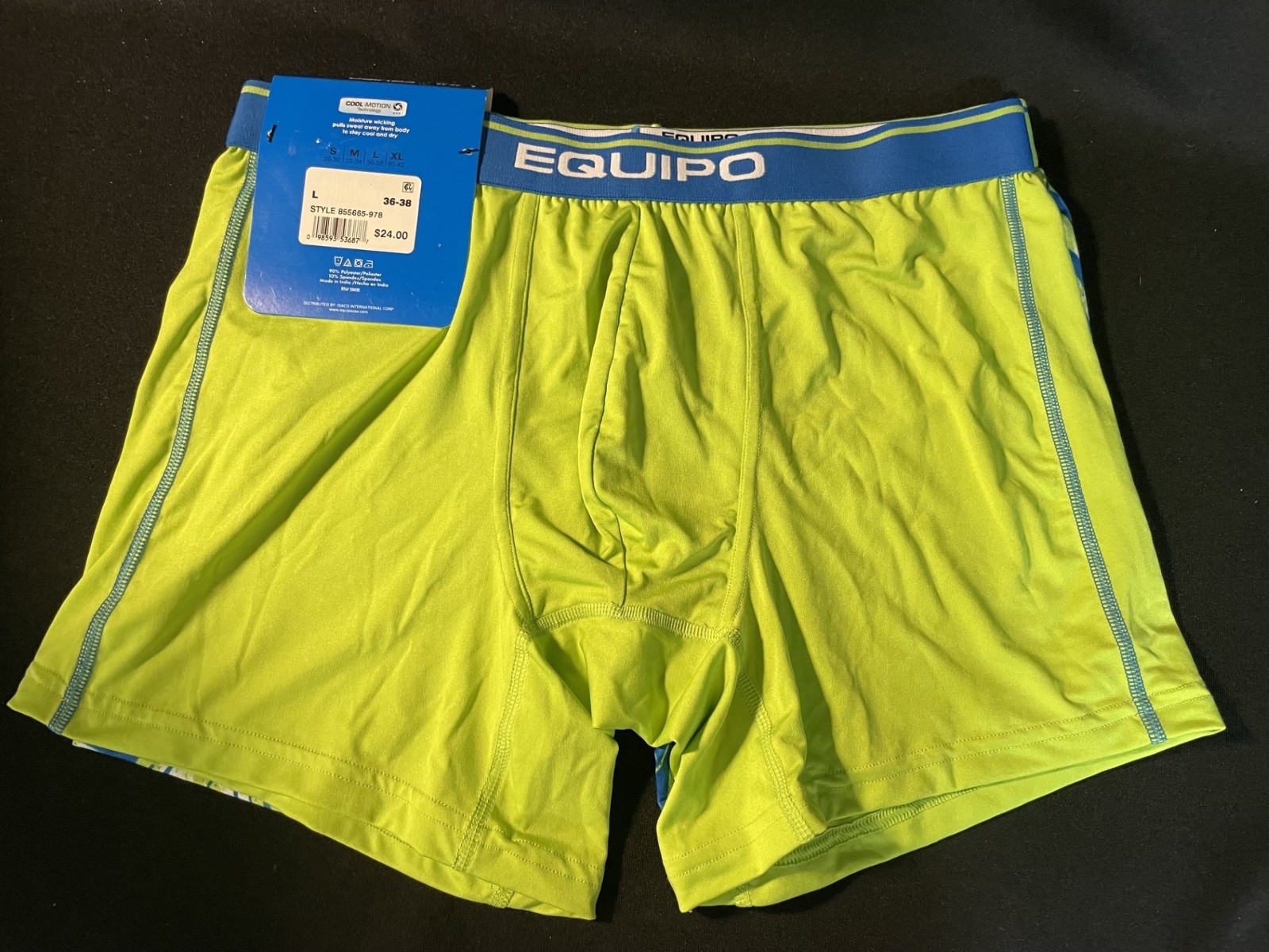 Men’s Equipo 2-pk. Boxer Briefs Size Large-LIME GREEN/BLUE-NWT