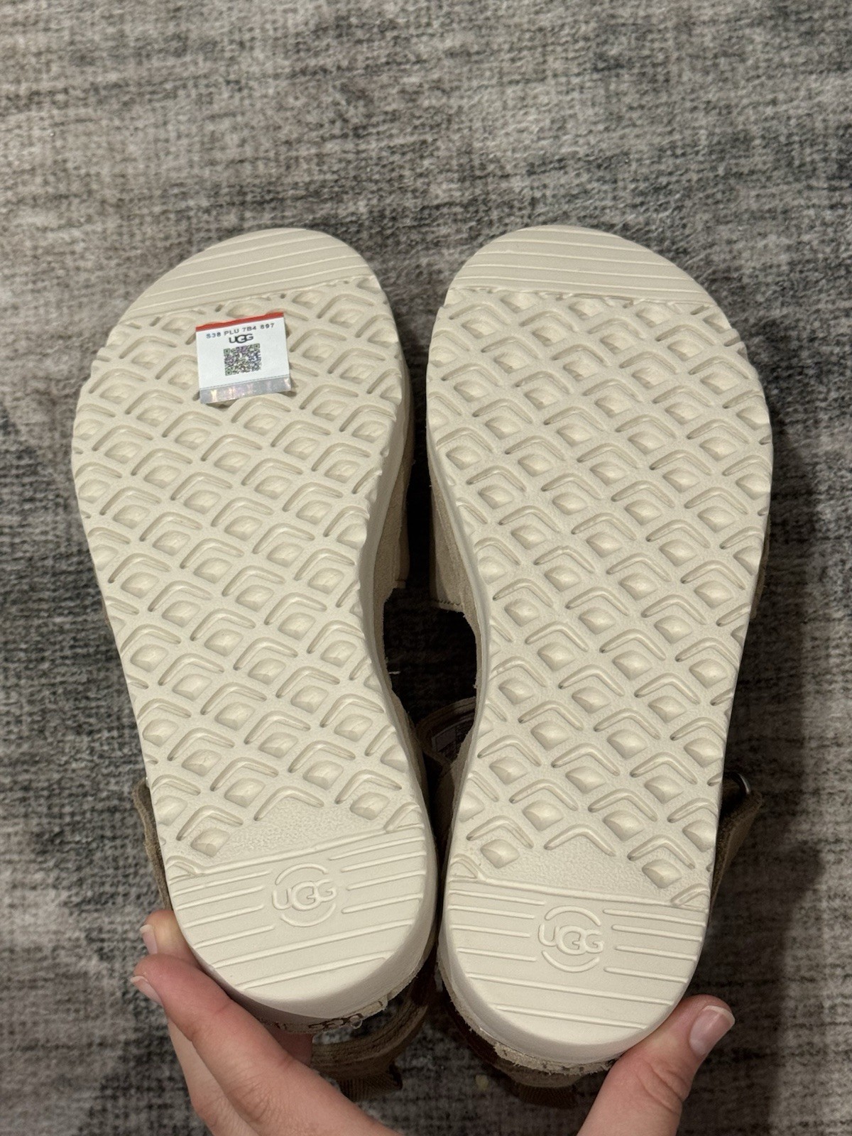 UGG Suede Strappy Sandals Beige Hook & Loop Adjustable Ankle Strap Big Kids US 4