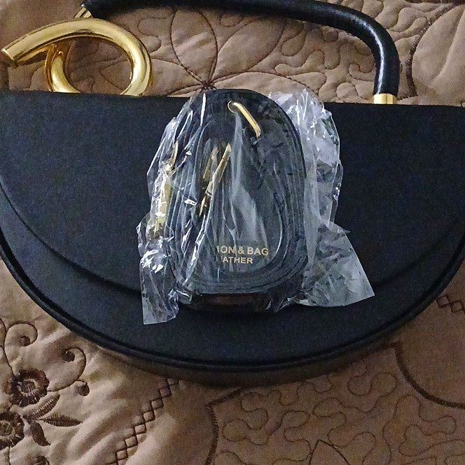 Women’s Black Half Moon Top Handle Bag Detachable Strap, Gold Hardware