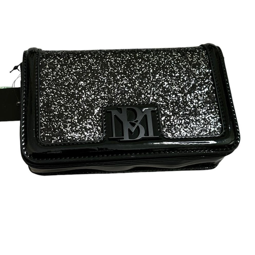 Badgley Mischka black silver glitter small crossbody clutch