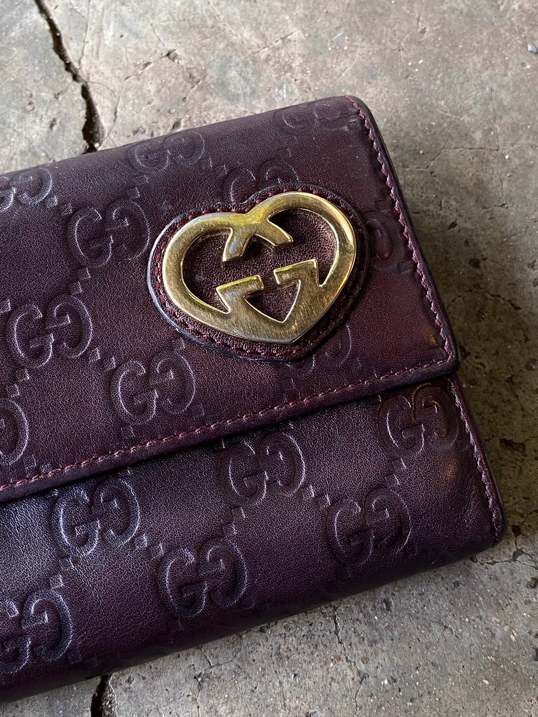 Gucci Guccissima Lovely Heart Continental Long Wallet Dark Burgundy Italy