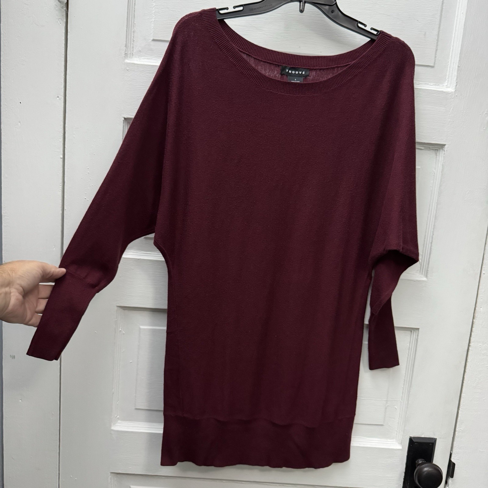 Trouvé Burgundy Dolman Sleeve Tunic Sweater Cashmere Blend Boat Neck Size S