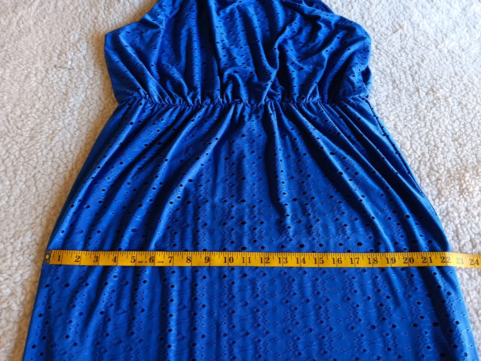 New Chico’s Maxi Blue Sleeveless Dress SIZE 3 Petite Eyelet Pattern