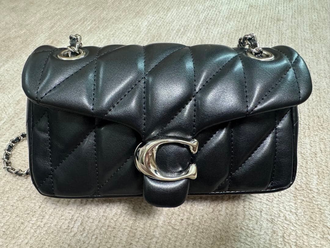 Coach Tabby Shoulder Bag 20 Black Quilted Turn Lock Silver Auth