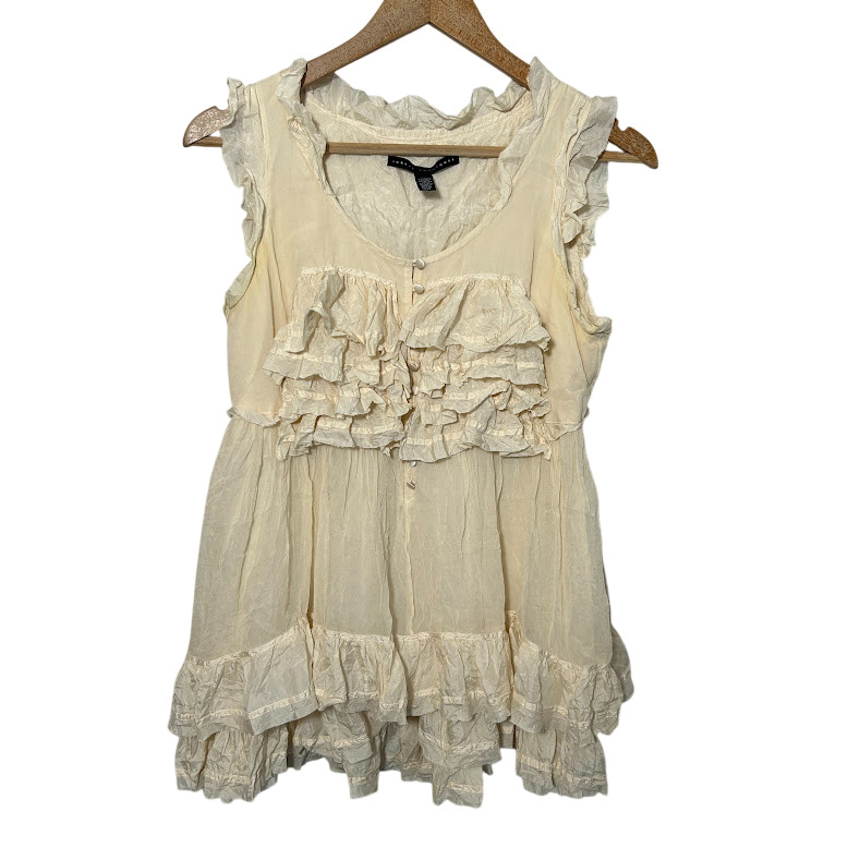 Robert Rodriguez Silk Top Womens 6 Cream Ruffle Victorian Romantic Goth Vamp