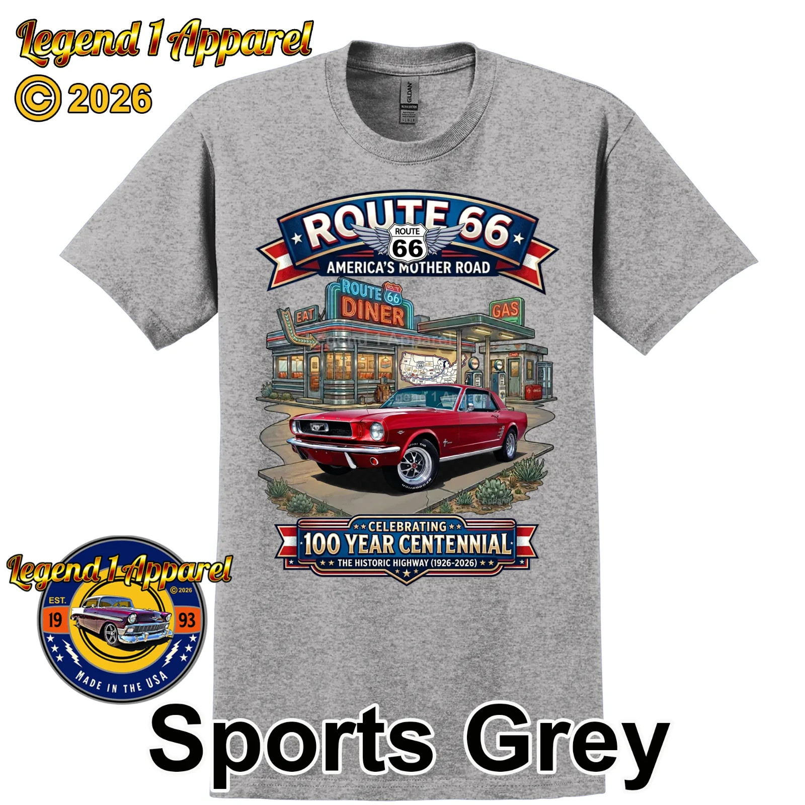 Route 66 100 Year Centennial, 1966 Mustang Hardtop Custom T-Shirt