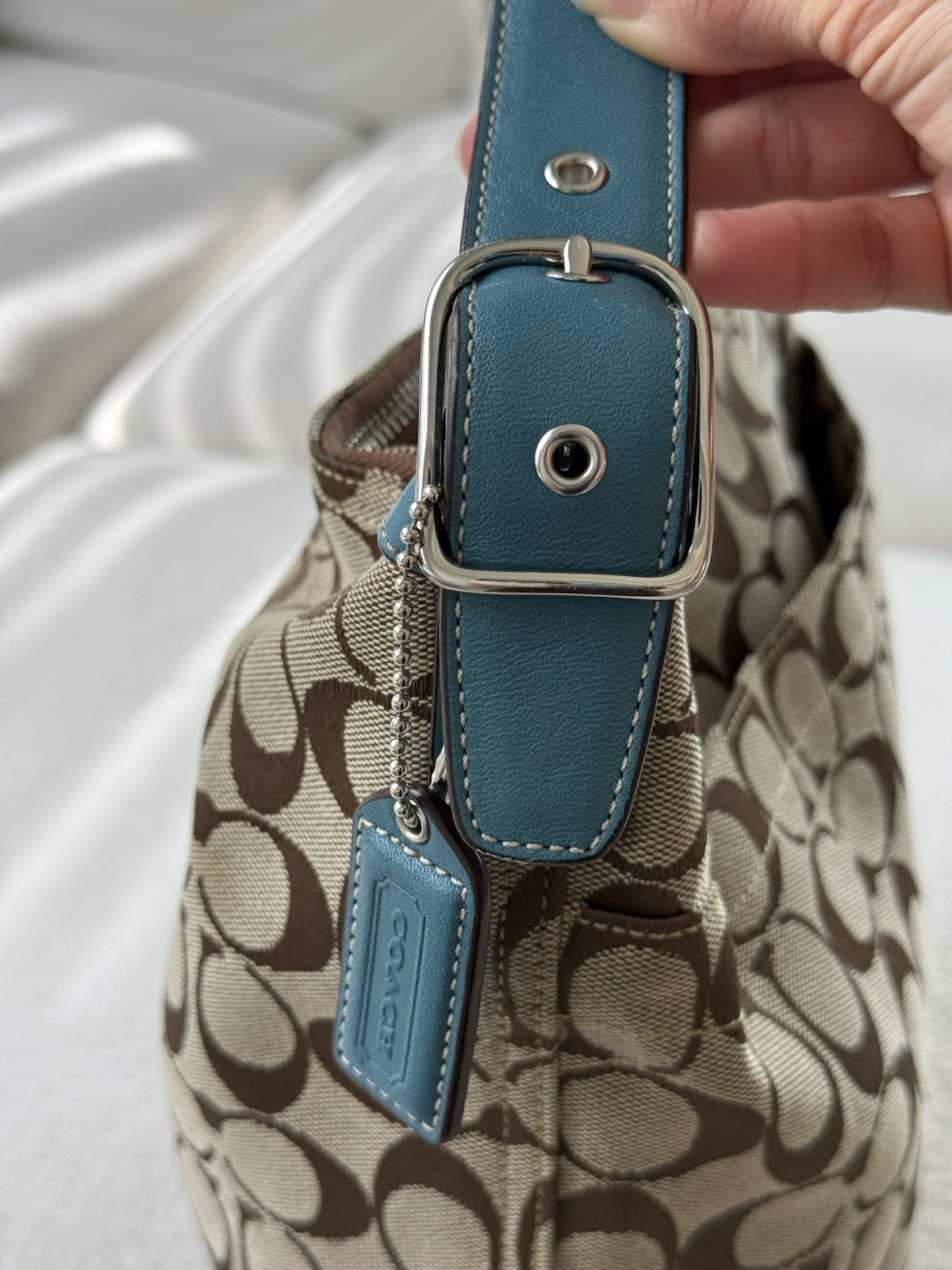 🩵Vintage Coach Signature Soho Hobo Bag Teal F10906 Y2K Canvas Leather Bag 2008