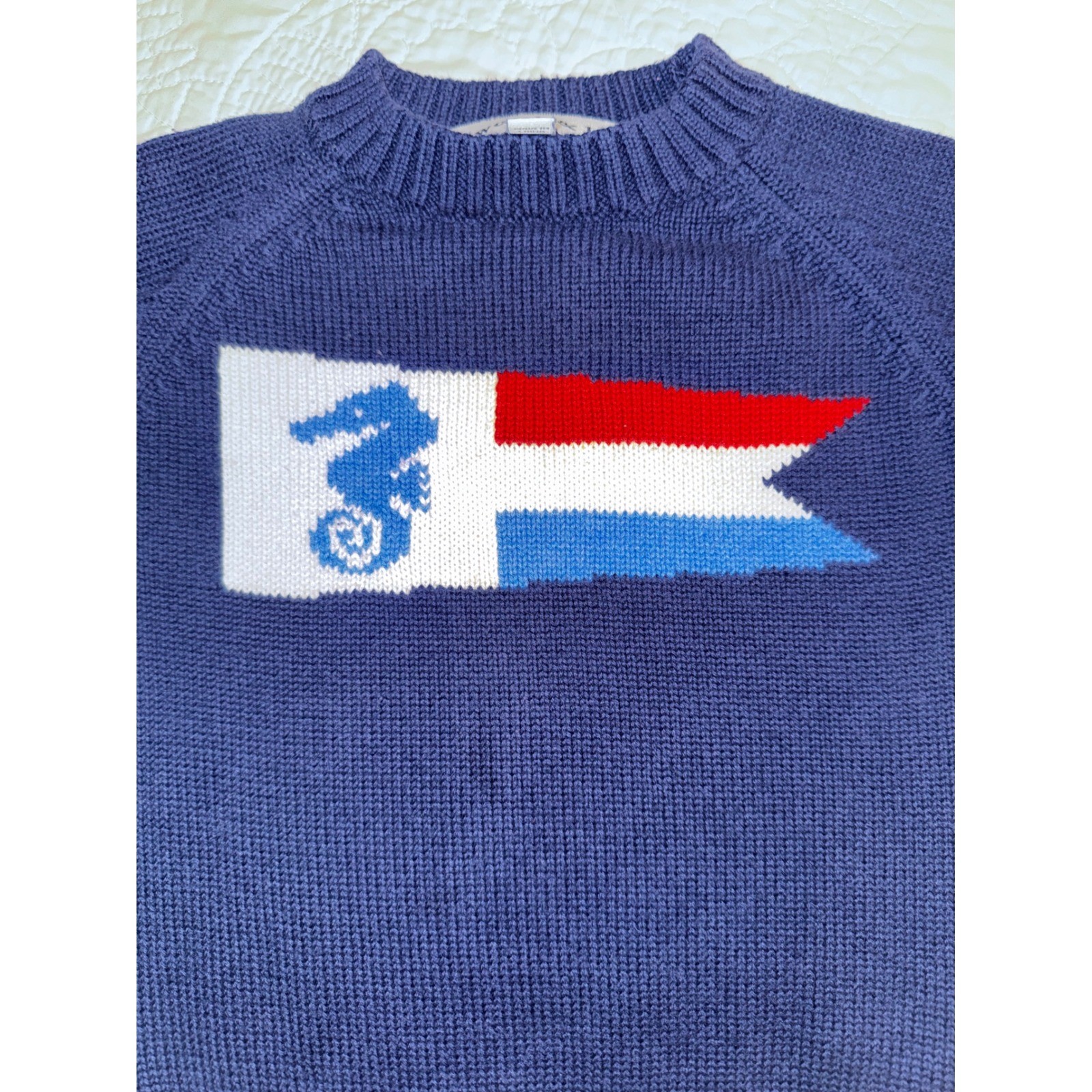 Ellsworth & Ivey Kids Burgee Flag Navy Blue Seahorse Nautical Flag Sweater 2T